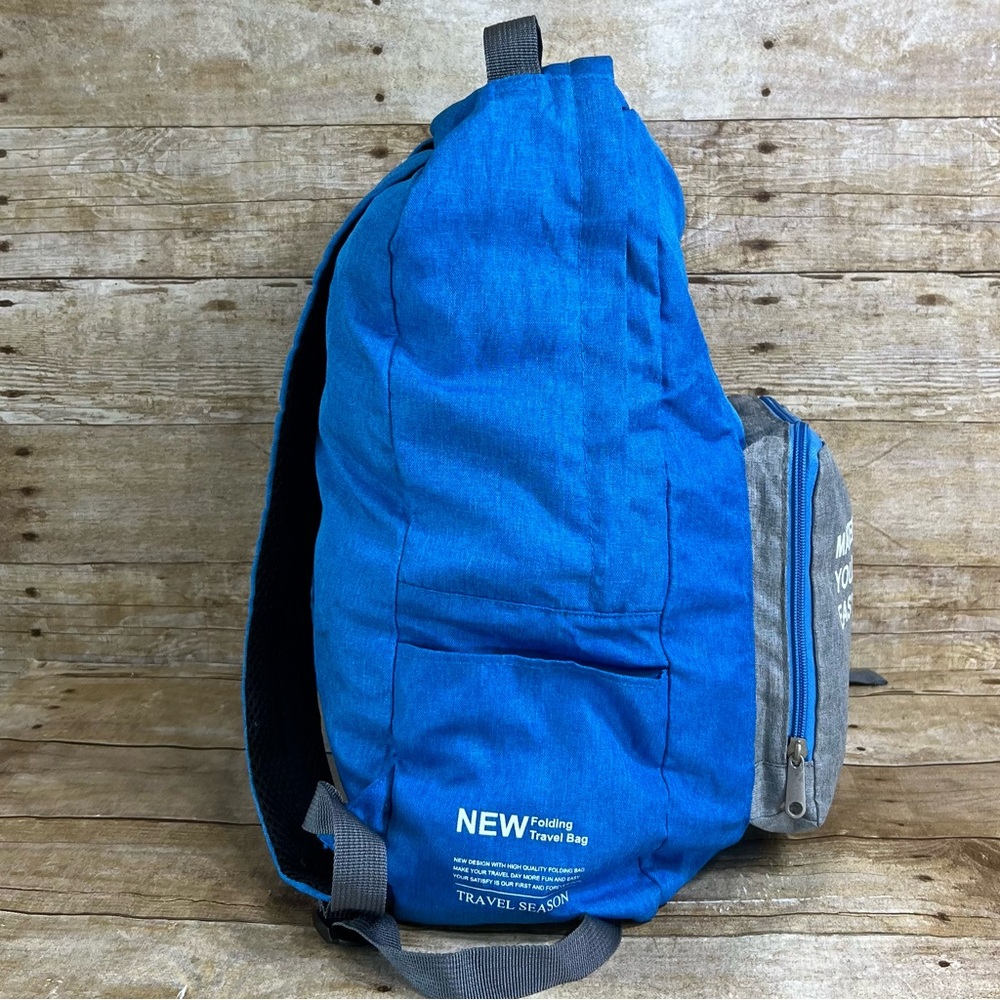 Travel Season Folding Backpack 20 Blue Grey Lightweight Packable Daypack Bag - Picture 5 of 12